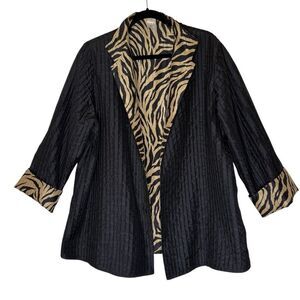Vintage Jones New York Jacket Black With Animal Print Lining Size 1X Mob Wife